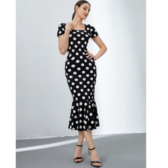Dresses & Skirts - 🔴 Pretty Woman Polka Dot Bodycon  Mermaid Dress, Sz M